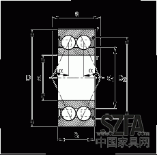角接觸球軸承 30/8-B-2Z-TVH, 雙列，雙側(cè)間隙密封，接觸角 α = 25°